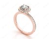 Round Cut Halo Diamond Ring with Four Claws Set Centre Stone in 18K Rose