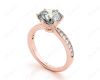 Round Cut Six Claw Set Diamond Ring with Pave Set Side Stones in 18K Rose