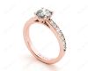 Round Cut Four Claws Set Diamond Ring with Channel Set Side Stones in 18K Rose