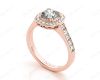 Cushion Cut diamond halo engagement ring with channel setting side diamonds in 18K Rose