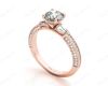 Vintage Style Round Cut Four Claw Diamond Ring with Pave Milgrain Set Side Stones In 18K Rose