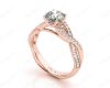 Twist Band Round Cut Four Claw Set Diamond Ring with Pave Set Stones Down the Shoulders In 18K Rose