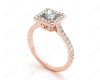 Princess Cut Halo Diamond Engagement Ring with Claw set centre stone in 18K Rose