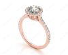 Round Cut Halo Diamond Engagement Ring with Claw Set Centre Stone in 18K Rose