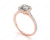 Asscher Cut Halo Diamond Engagement Ring with Claw set centre stone in 18K Rose