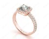 Princess Cut Halo Ring with Milgrain Claw Set Centre Stone in 18K Rose