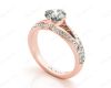 Round Cut Four Claw Set Diamond Ring with Round Cut Diamonds Down the Shoulders in 18K Rose