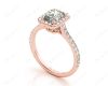 Radiant Cut Halo Diamond Engagement Ring with Claw Set Centre Stone Pave Diamond Setting Side Stones In 18K Rose