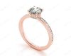 Round Cut Four Claw Set Diamond Ring with Round Share Prong Set Side Stones in 18K Rose