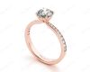 Round Cut Four Claw Set Diamond Ring with Round Cut Diamonds Pave Set Down the Shoulders in 18K Rose