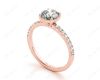 Round Cut Four Claws Diamond Ring with channel Set Side Stones in 18K Rose