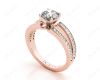 Round Cut 4 Claw Split Shank Engagement Ring with Grain Set Side Stones in 18K Rose