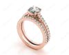 Round cut diamond wedding set rings with four claws setting in 18K Rose