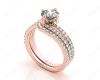 Round Cut Diamond Wedding Set Rings with Pave Setting Side Stones in 18K Rose