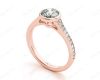 Round Cut Bezel Set Diamond Ring with Channel Set Diamonds Down the Shoulders in 18K Rose