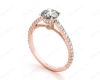 Round Cut Four Claw Set Diamond Ring with Side Halo and Round Cut Diamonds Claw Set on the Band. in 18K Rose