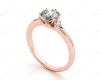 Round Cut Claw Set Trilogy Diamond Ring with Plain Band in 18K Rose