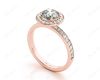 Round cut halo diamond engagement ring with four claw setting in 18K Rose