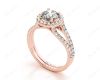 Round Cut Halo Diamond Engagement ring with claw set centre stone in 18K Rose