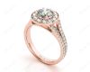 Round Cut Halo Diamond Engagement ring with claw set centre stone in 18K Rose