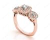 Princess Cut Trilogy Halo Diamond Engagement Ring in 18K Rose