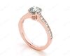 Round Cut Four Claw Set Milgrain Diamond Engagement Ring With Pavé Side Stones in 18K Rose