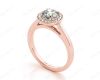 Round Cut 4 Prong Set Diamond Ring with Halo and Plain Tapered Band in 18K Rose