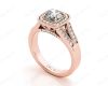 Vintage Style Round Cut Split Shank Milgrain Halo Set Engagement Ring with Channel Set Side Stones in 18K Rose