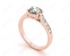 Round Cut 4 Claw Side Stone Engagement Ring with Channel Set Side Stones in 18K Rose