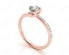 Round Cut Three Claws Diamond Ring with Pave Set Side Stones in 18K Rose