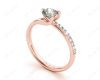 Cushion Cut Diamond Ring with Three Prong Set Centre Stone and Pavé Set Side Stones in 18K Rose