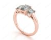 Emerald Cut Four Claw Trilogy Diamond Engagement Ring in 18K Rose