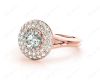 Round Cut Double Halo Plain Band Diamond Engagement ring with claw set centre stone in 18K Rose