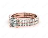 Princess cut diamond wedding set rings four claws setting With Pave Setting Side Stones in 18K Rose