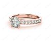 Round Cut Four Claws Set Diamond Ring with Channel Set Side Stones in 18K Rose