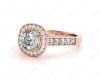 Cushion Cut diamond halo engagement ring with channel setting side diamonds in 18K Rose