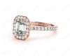 Emerald Cut Halo Diamond Engagement Ring with Four Claws Set Centre Stone in 18K Rose