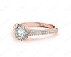 Vintage Style Round Cut Four Claw Set Diamond Ring with Micro Pave Set Stones Down the Shoulders In 18K Rose