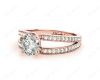 Round Cut 4 Claw Split Shank Engagement Ring with Grain Set Side Stones in 18K Rose