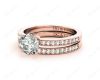 Round cut diamond wedding set rings with four claws setting in 18k Rose