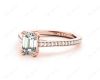 Emerald Cut Four Prongs Diamond Ring with Channel Set Side Stones in 18K Rose