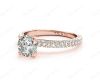 Round Cut claw set diamond ring with micro pave set side stone in 18K Rose