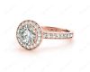 Round cut halo diamond engagement ring with four claw setting in 18K Rose