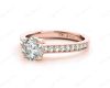 Round Cut Four Claw Set Milgrain Diamond Engagement Ring With Pavé Side Stones in 18K Rose