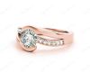 Round Cut Cross Over Ring Half Bezel Set Diamond Engagement Ring with Channel Set Side Stones in 18k Rose