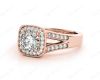 Vintage Style Round Cut Split Shank Milgrain Halo Set Engagement Ring with Channel Set Side Stones in 18K Rose