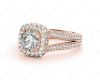 Round Cut Split Shank Milgrain Halo Engagement Ring with Micro Pave Set Diamonds on the Halo and sidestones in 18K Rose