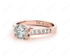 Round Cut 4 Claw Side Stone Engagement Ring with Channel Set Side Stones in 18K Rose