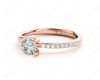 Round Cut Three Claws Diamond Ring with Pave Set Side Stones in 18K Rose