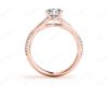 Twist Band Round Cut Four Claw Set Diamond Ring with Pave Set Stones Down the Shoulders In 18K Rose